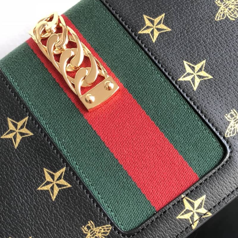 Gucci Sylvie Small Leather Shoulder Bag Replica Black 524405