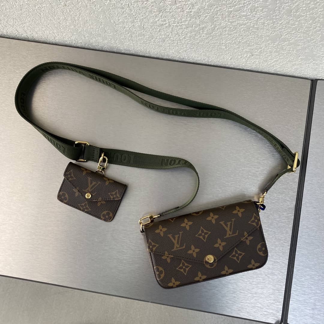 Louis Vuitton Pochette Felicie Monogram Canvas Replica Green Strap M80091