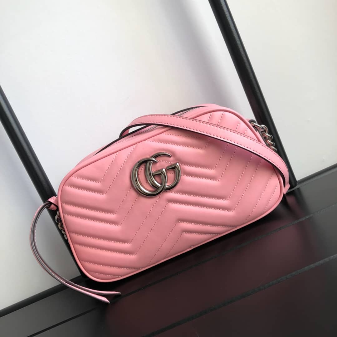 Gucci Handbag Dupes GG Marmont Small Shoulder Handbag Camera Bag Replica Pink 447632