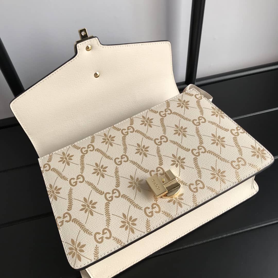 Gucci Sylvie Small Leather Shoulder Bag Replica Beige 524405