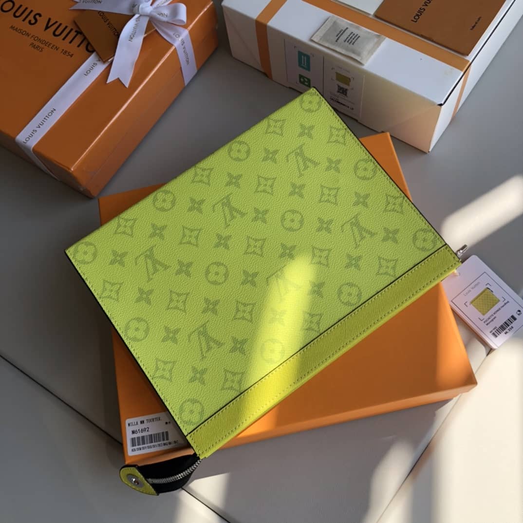 Louis Vuitton Monogram Eclipse Canvas Replica Pochette Voyage MM Yellow M61692