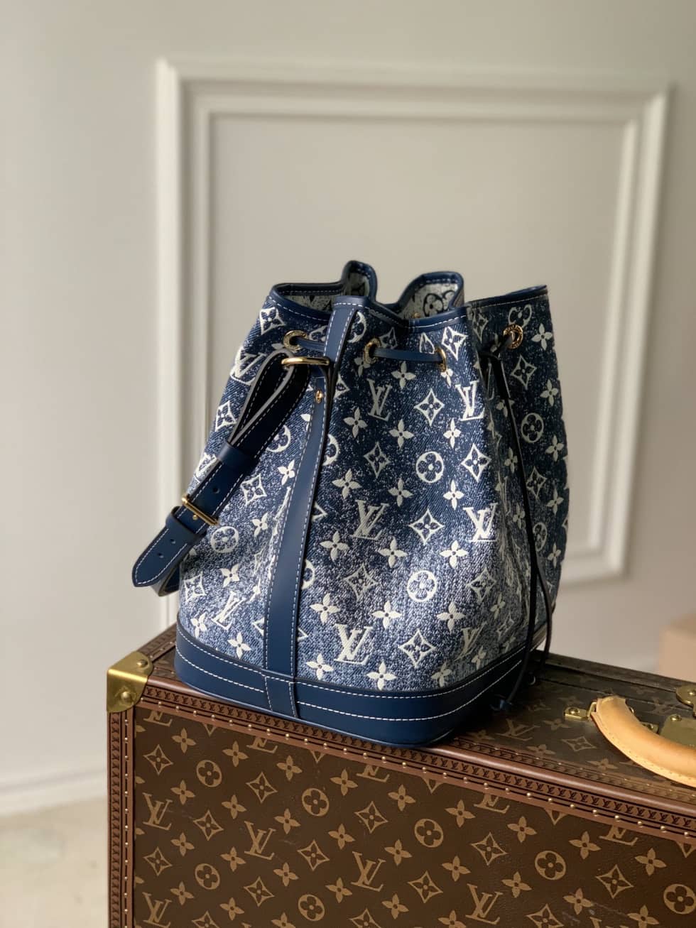 Louis Vuitton Denim Jacquard Textil Petit Noe Blue M59606 Replica Bucket Bag