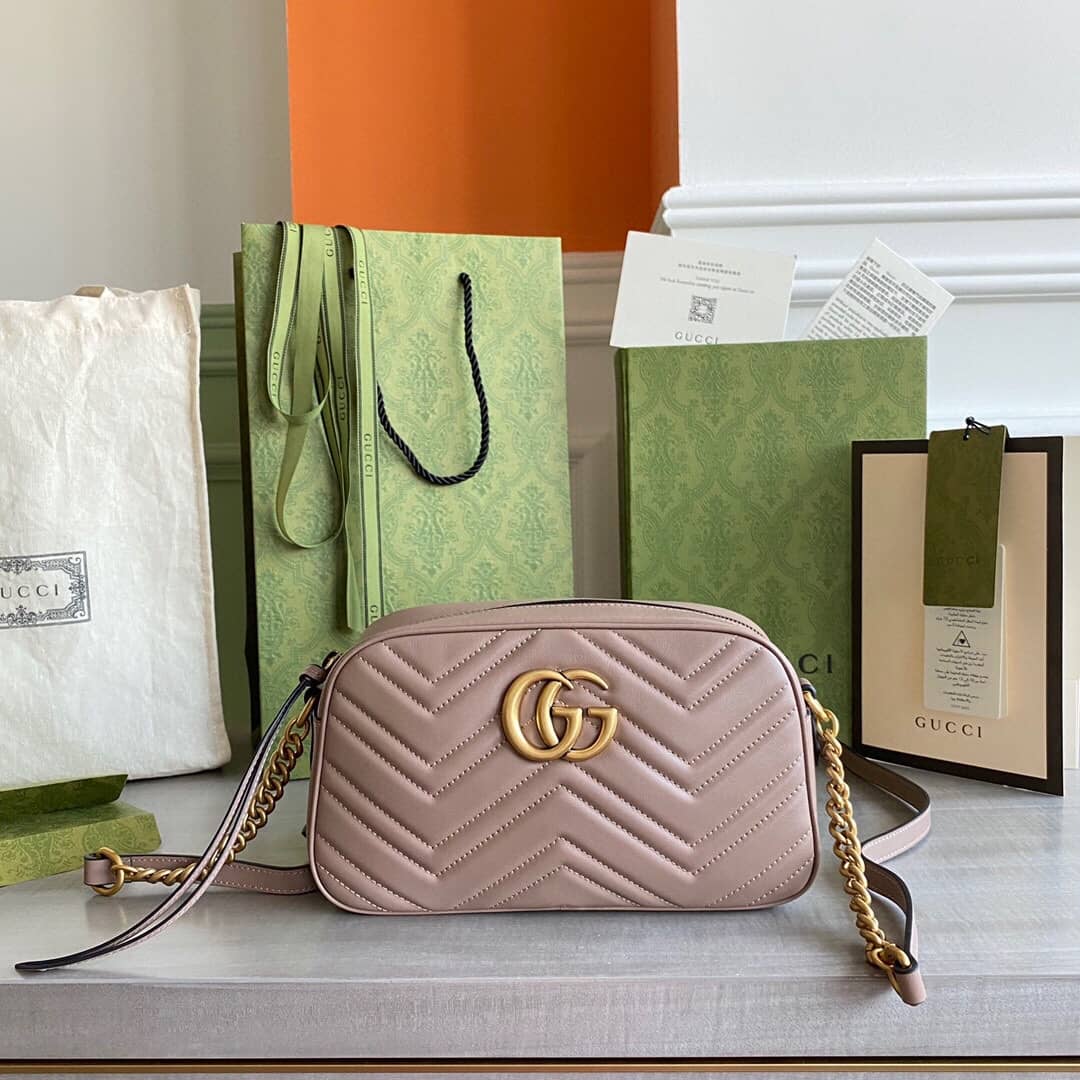 Gucci Handbag Dupes GG Marmont Small Shoulder Handbag Camera Bag Replica Pink 447632