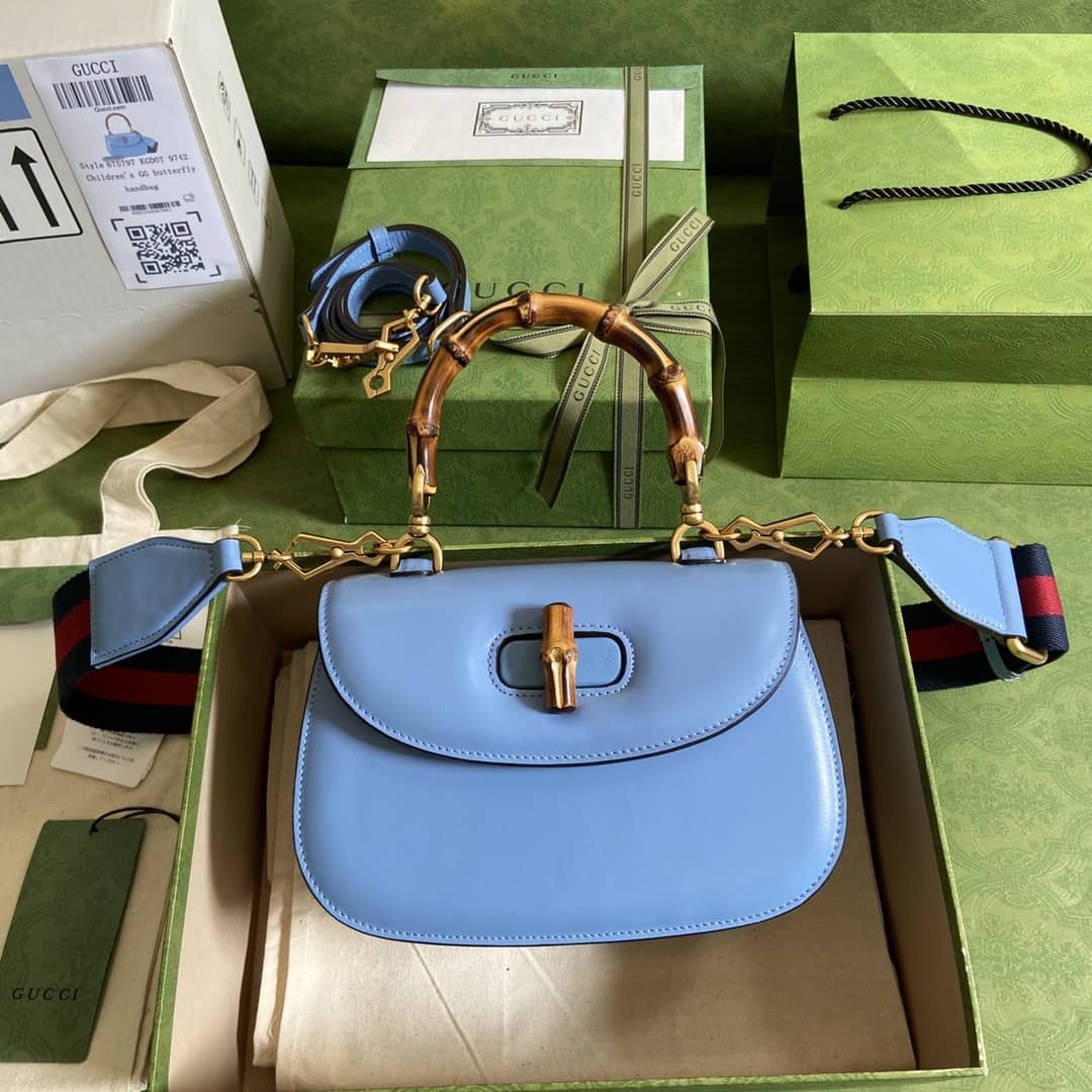Gucci Bamboo 1947 Small Top Handle Bag Blue 675797 Replica