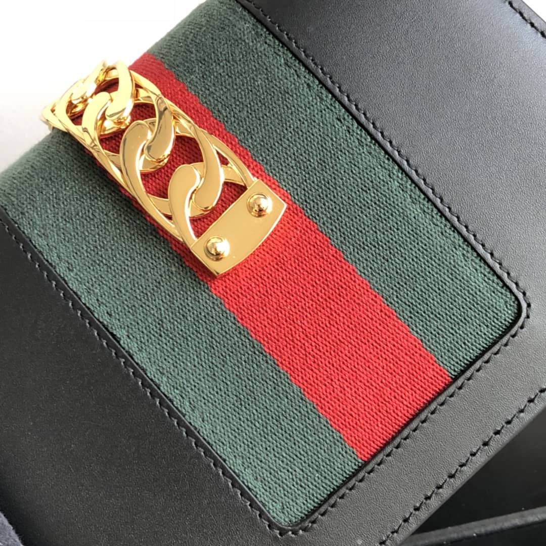 Gucci Sylvie Leather Mini Chain Shoulder Bag Replica Black 431666