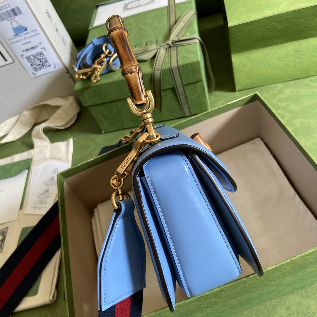 Gucci Bamboo 1947 Small Top Handle Bag Blue 675797 Replica