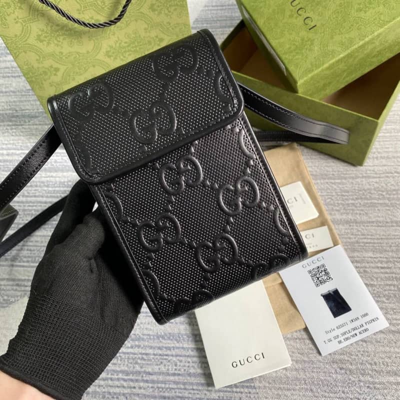 Gucci GG Embossed Leather Mini Messenger Bag Replica White 625571