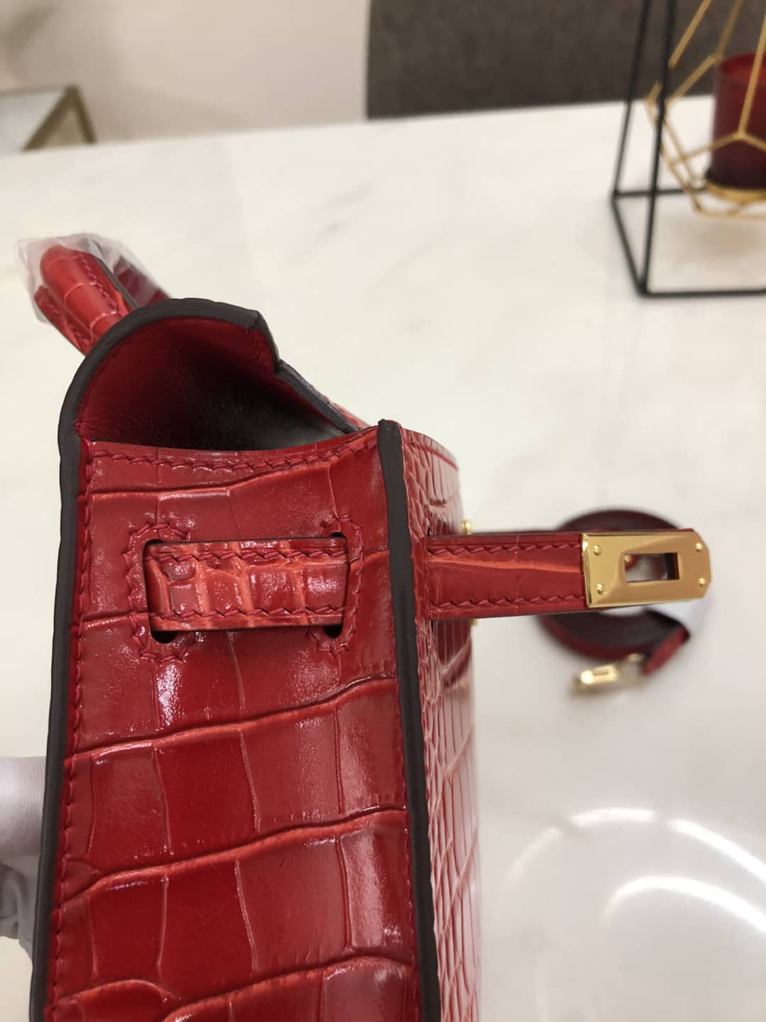 Hermes Kelly Dupe Mini 19CM Crocodile Shiny Replica Bag