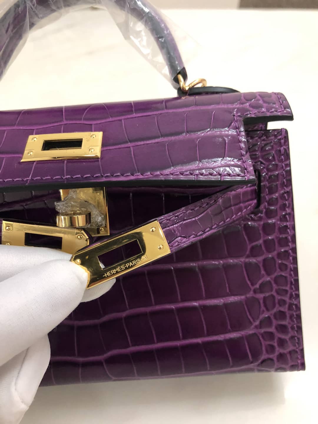 Hermes Kelly Dupe Mini 19CM Crocodile Shiny Replica Bag