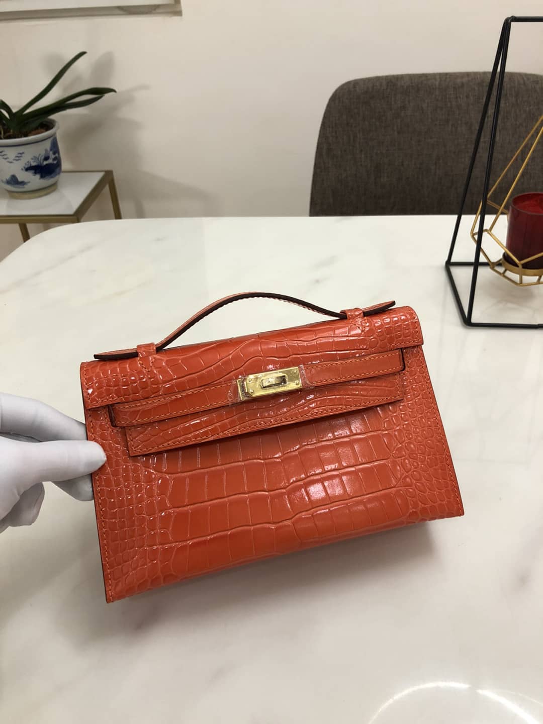 Hermes Kelly Dupe 22CM Crocodile Shiny Replica Bag