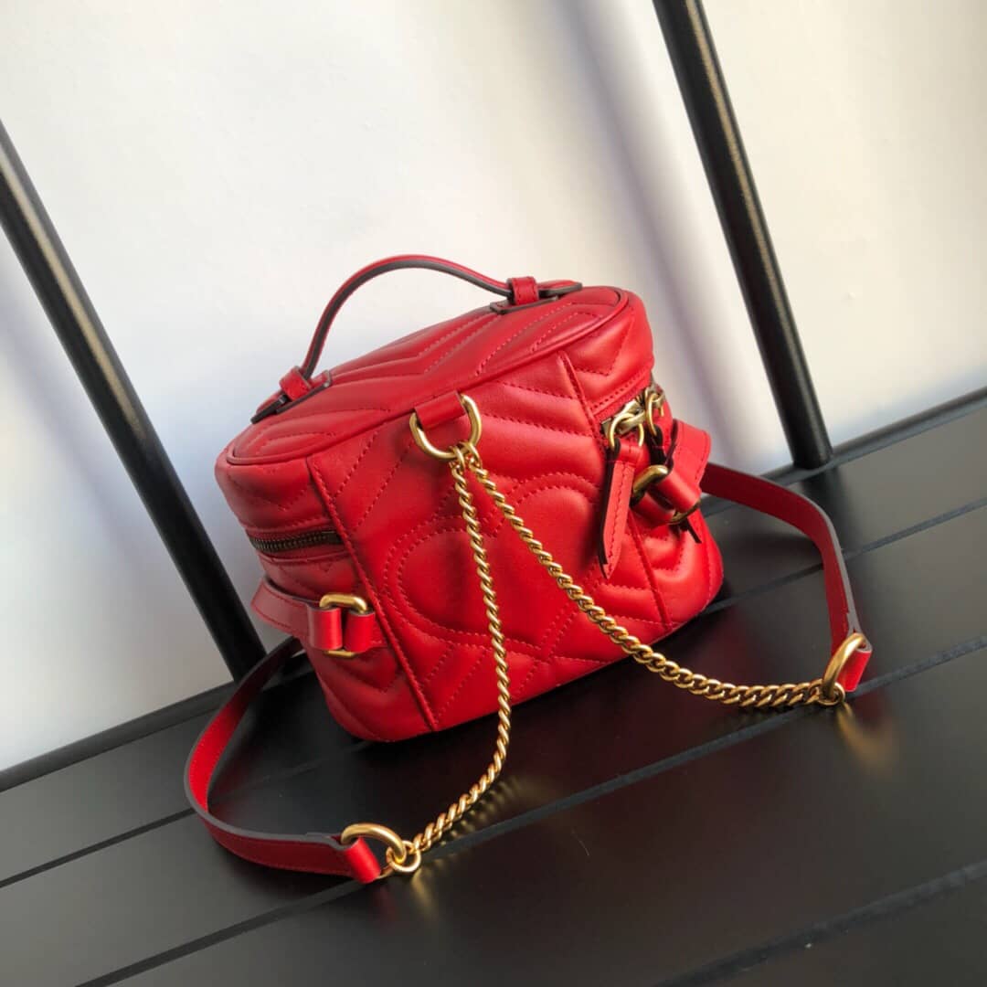 Gucci GG Marmont Matelesse Mini Round Replica Backpack Red 598594