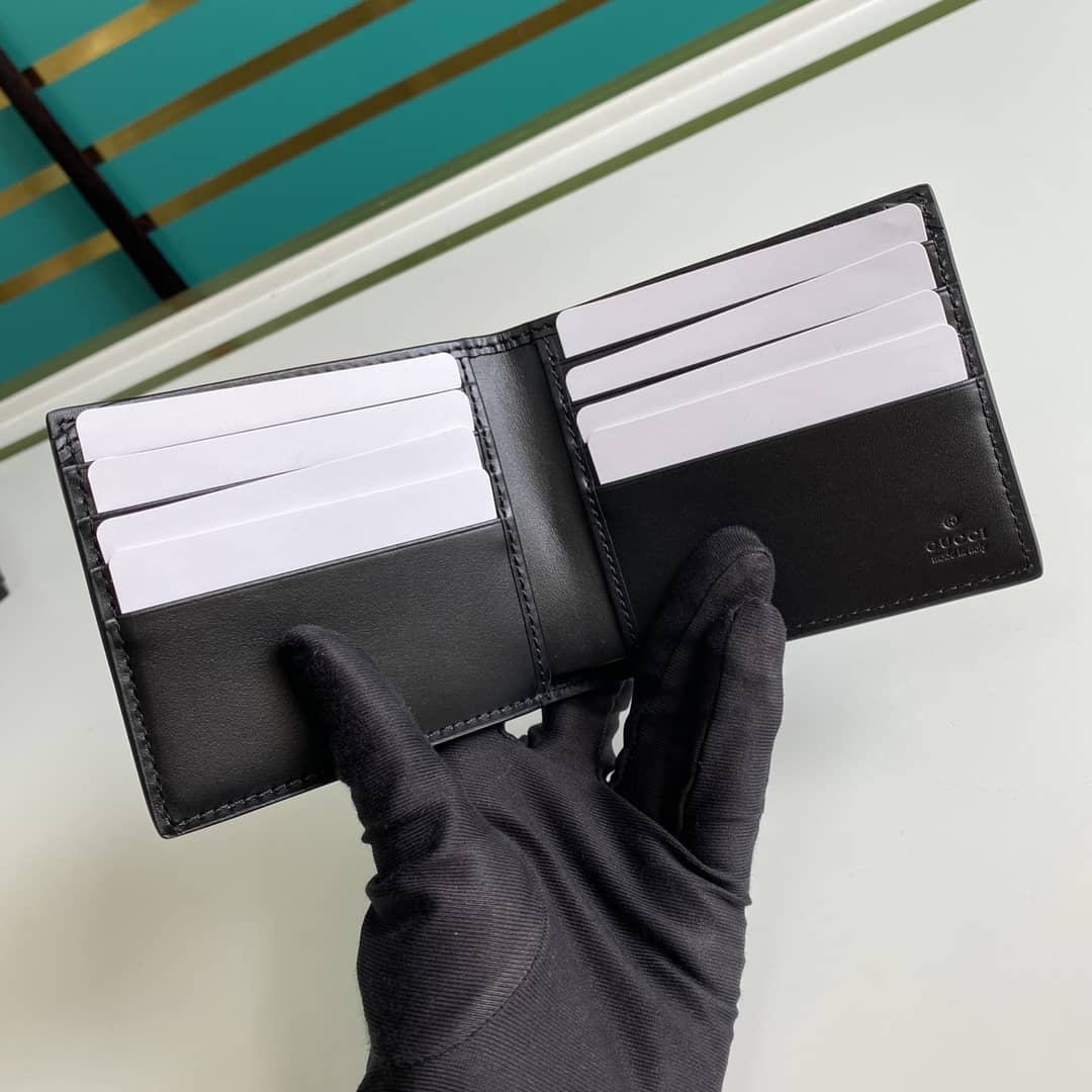 Gucci Mens Signature Leather Bi-fold Wallet Black Replica 365466