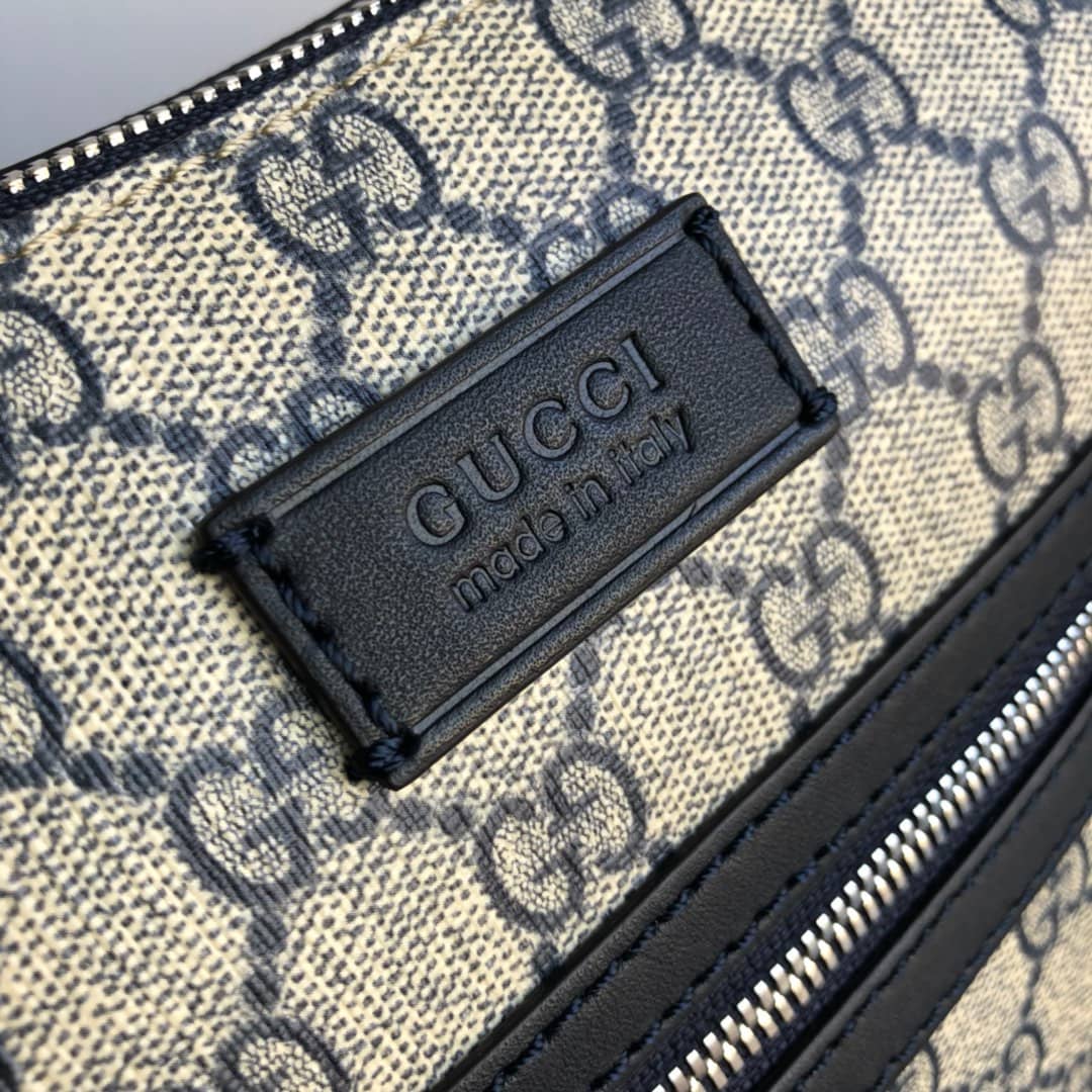 Gucci Mens Supreme Leather Double G Messenger Bag Replica Gray 406388