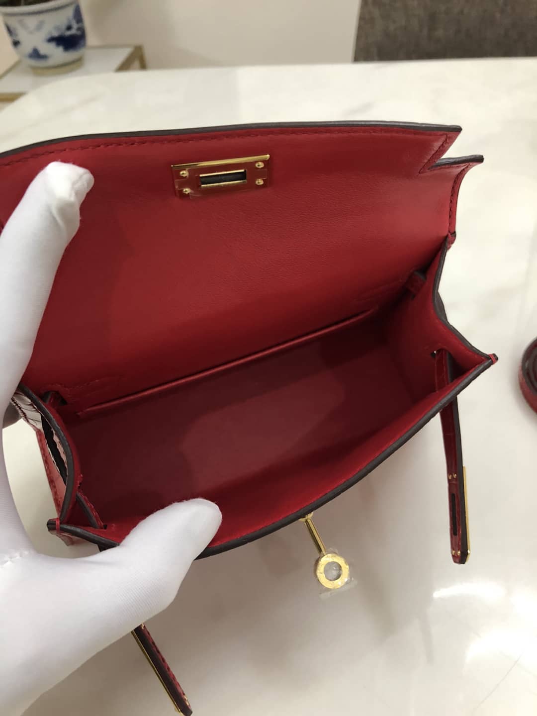Hermes Kelly Dupe Mini 19CM Crocodile Shiny Replica Bag