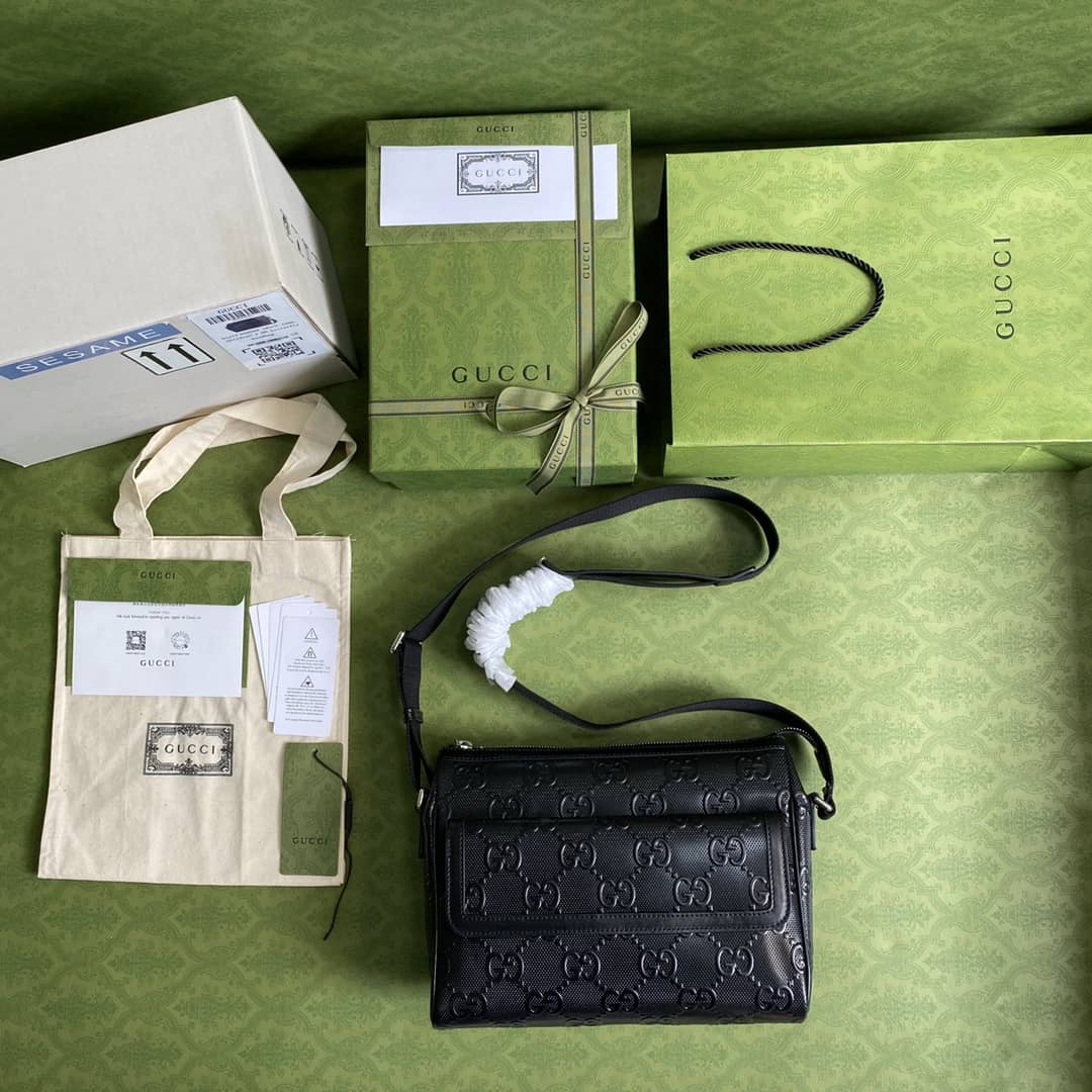 Gucci Mens GG Embossed Messenger Bag Replica White 658565