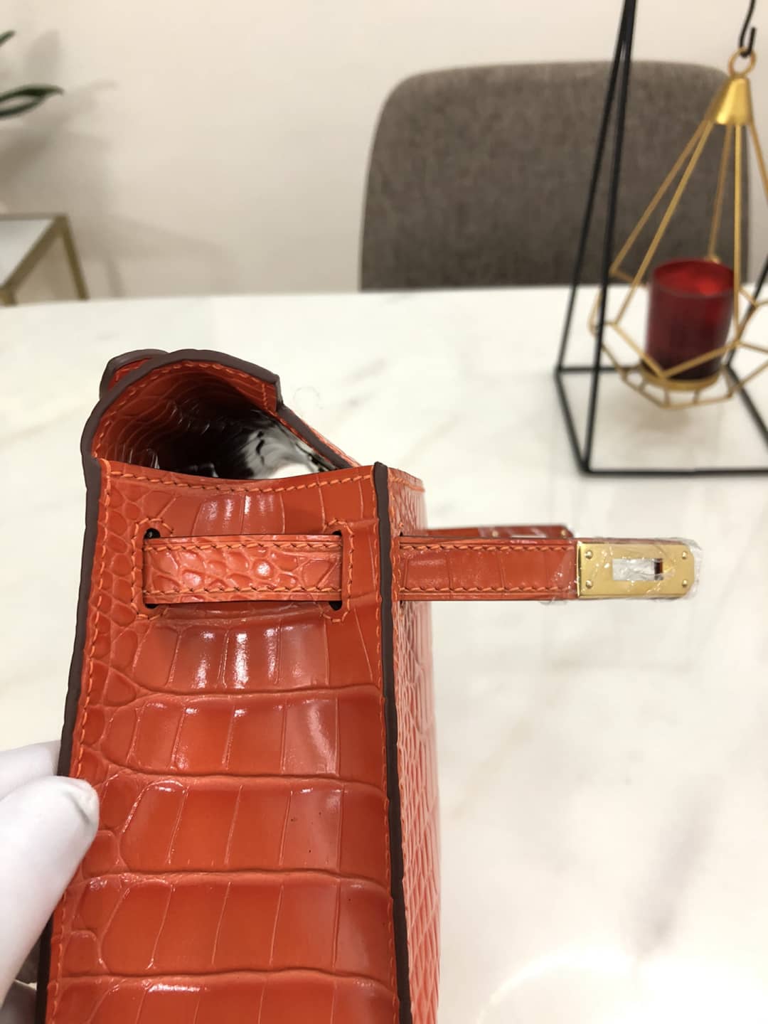 Hermes Kelly Dupe 22CM Crocodile Shiny Replica Bag