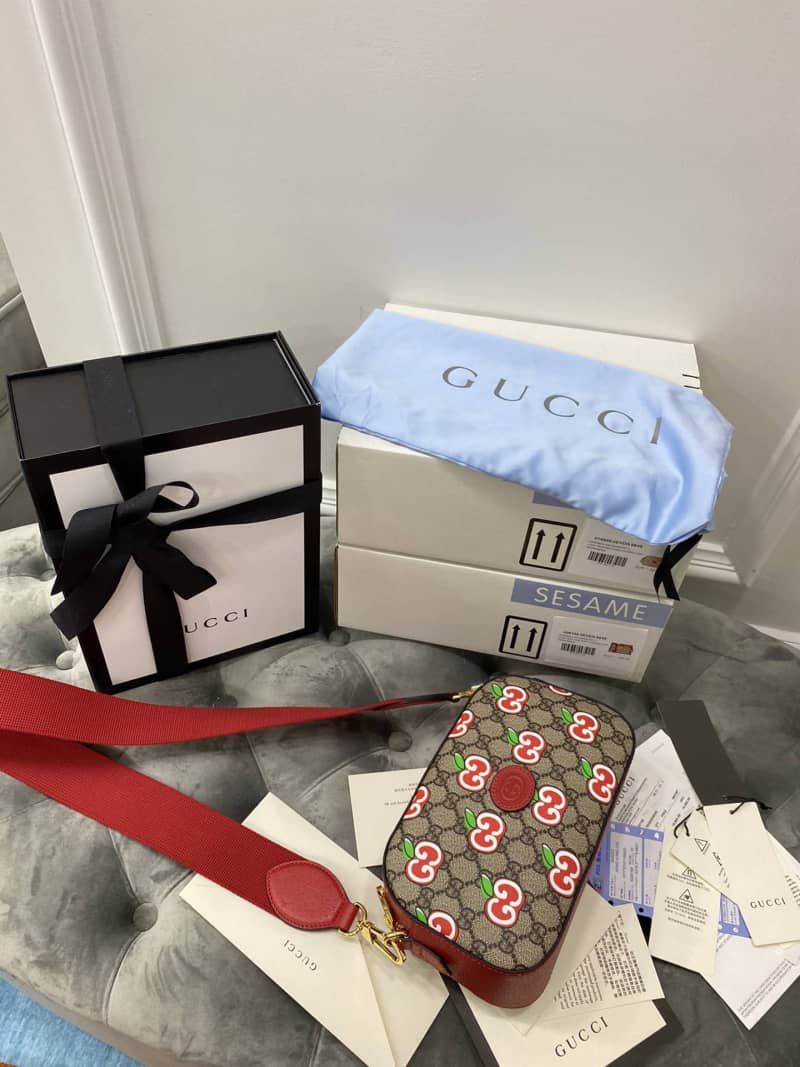 Gucci Supreme Canvas Camera Bag Replica Red 574886