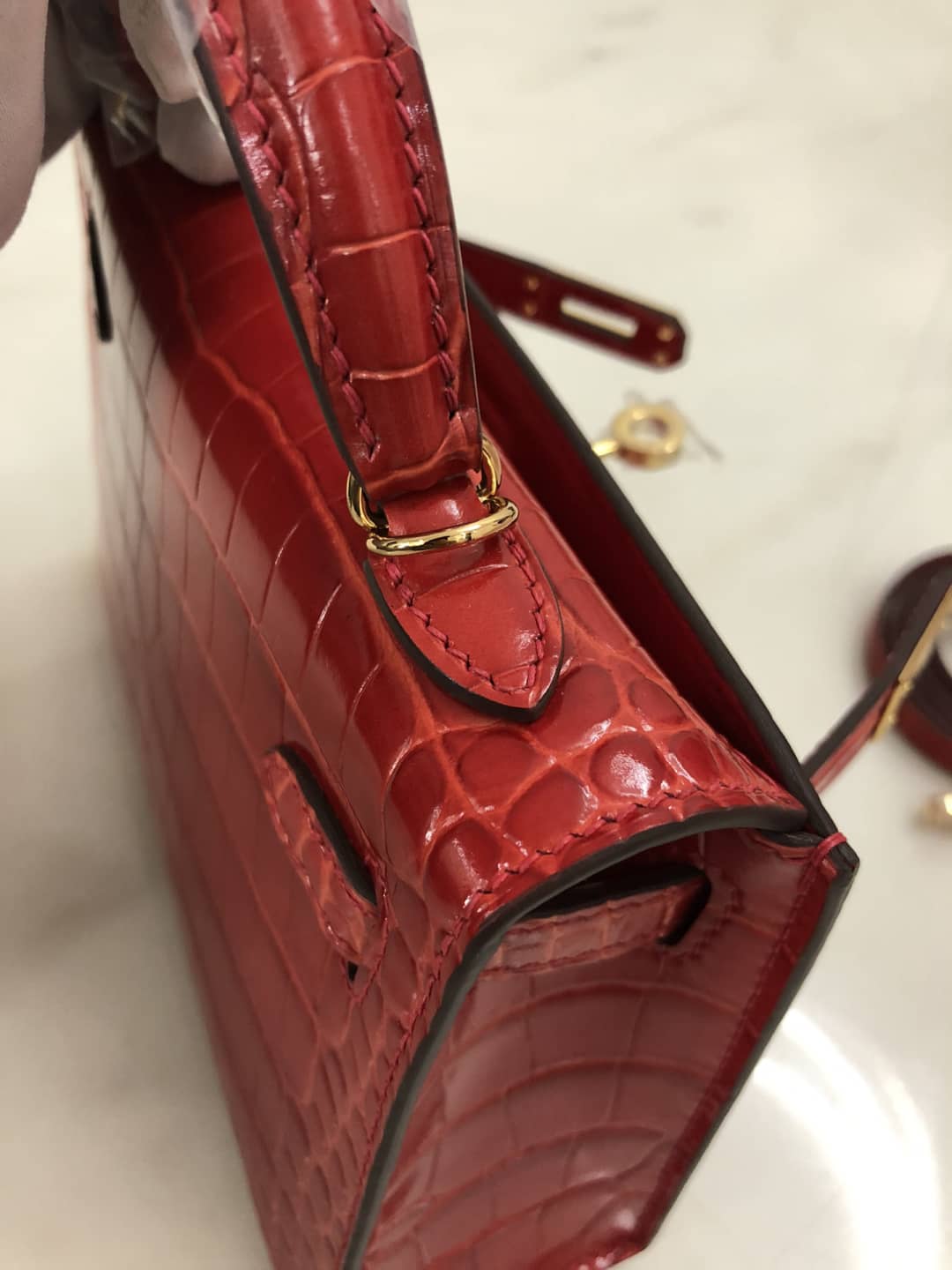 Hermes Kelly Dupe Mini 19CM Crocodile Shiny Replica Bag
