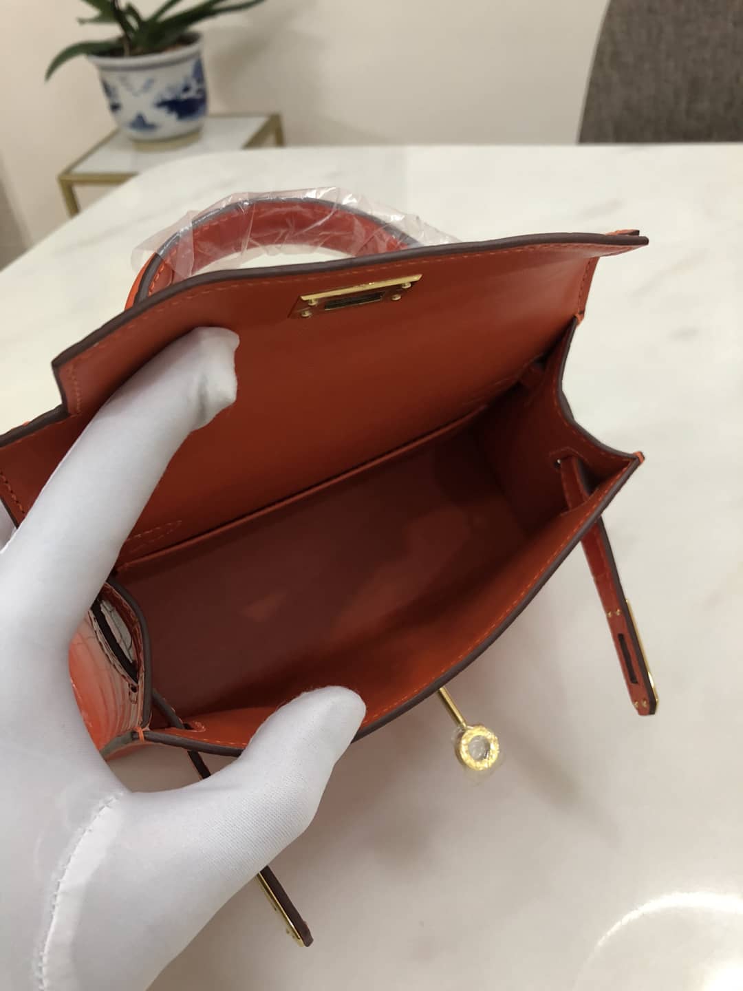 Hermes Kelly Dupe Mini19CM Crocodile Shiny Replica Bag