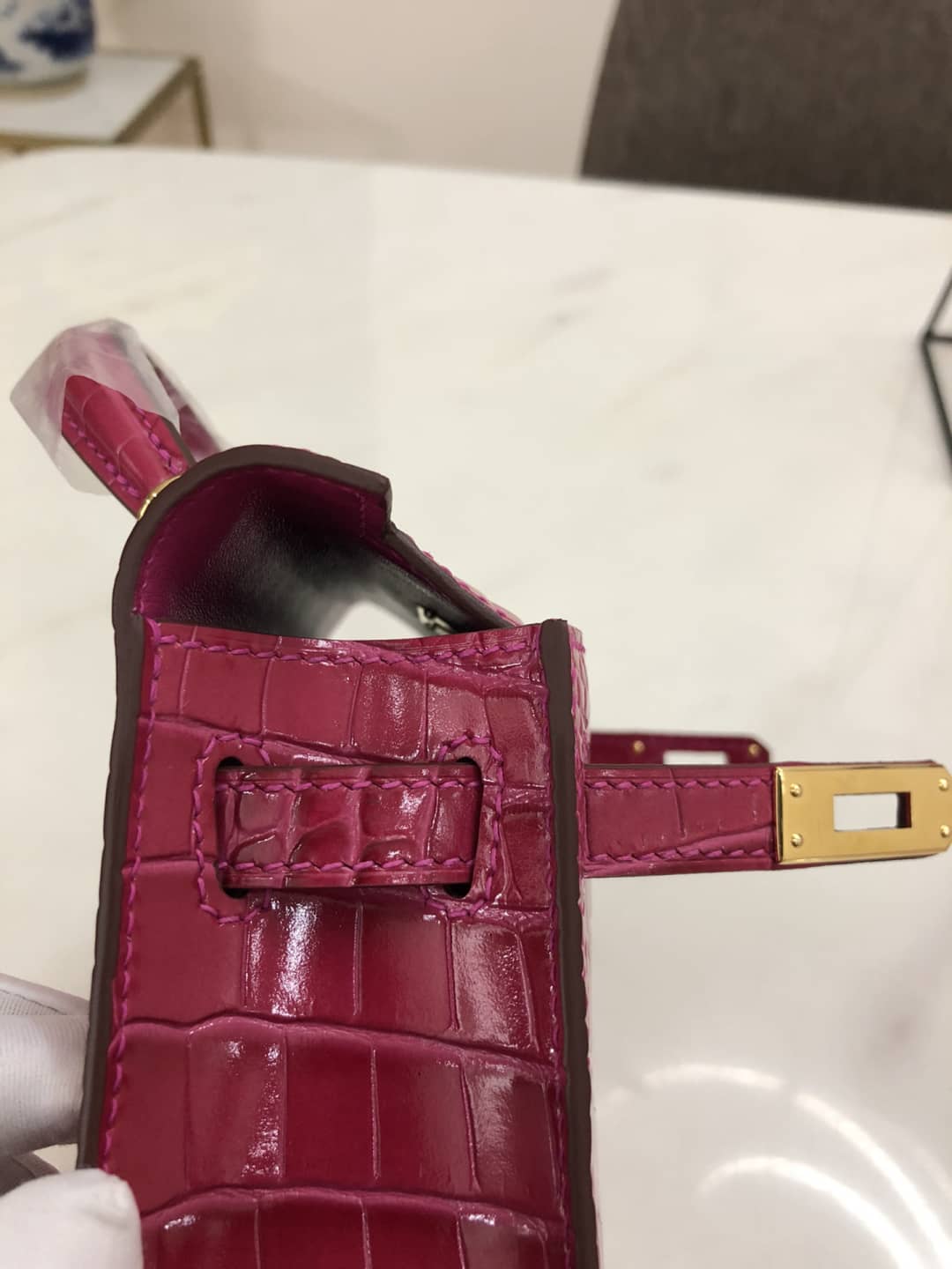 Hermes Kelly Dupe Mini 19CM Crocodile Shiny Replica Bag