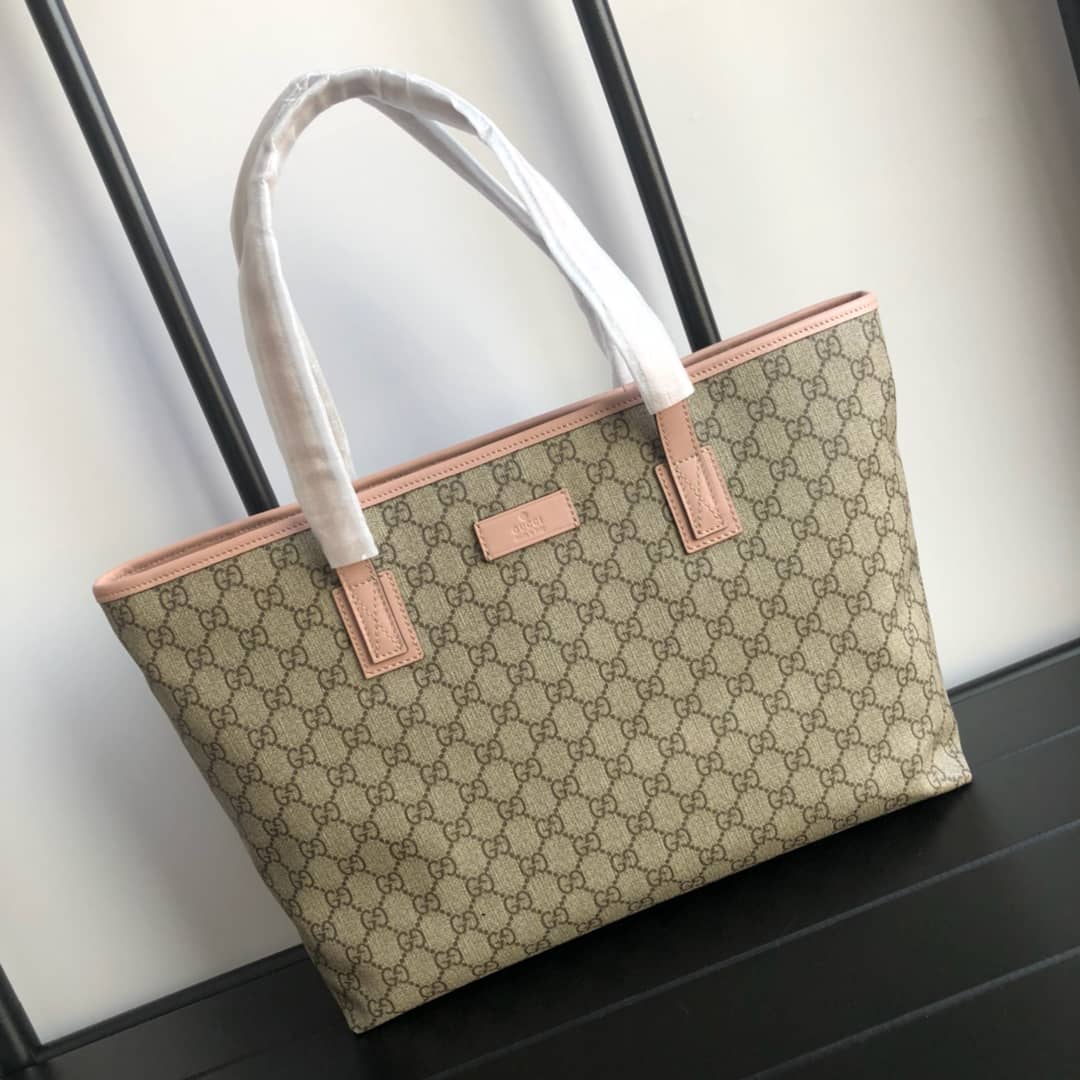 Gucci GG Plus Large Zip Top PVC Replica Tote Gray Pink 211137