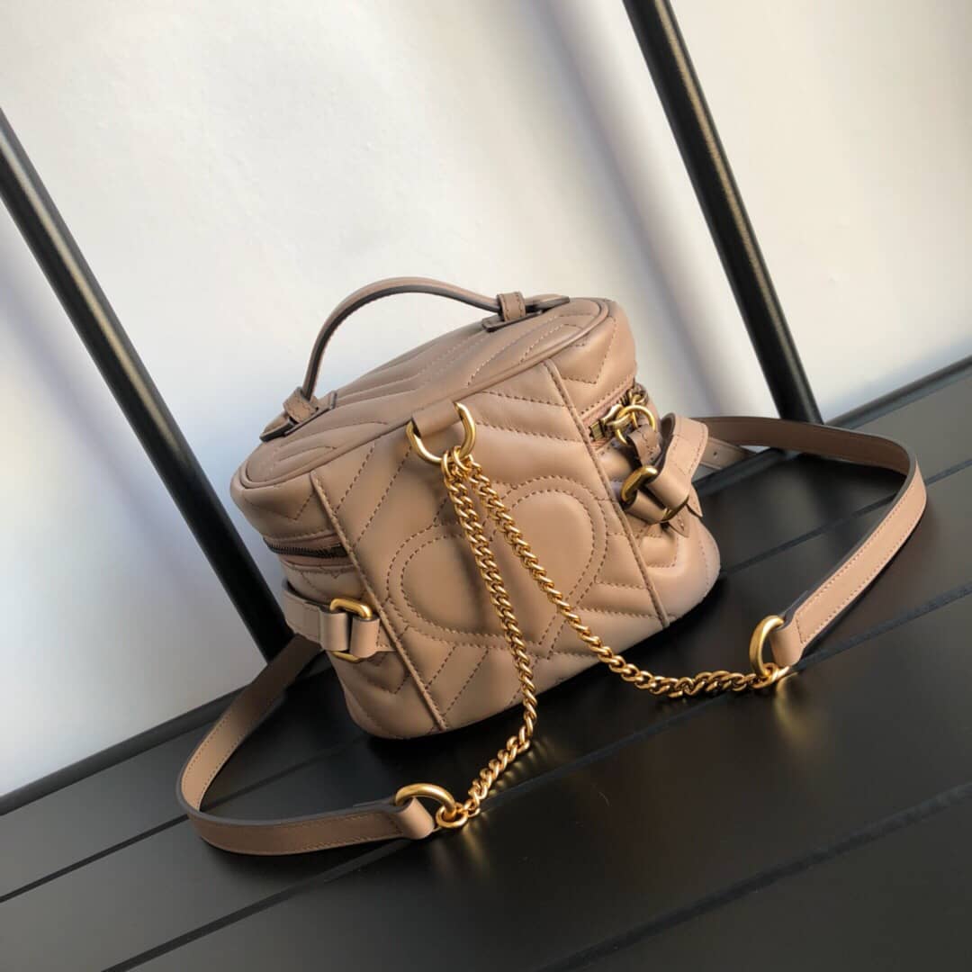 Gucci GG Marmont Matelesse Mini Round Replica Backpack Brown 598594