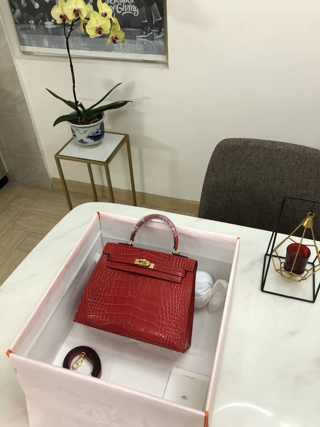 Hermes Kelly Dupe 25CM Crocodile Shiny Replica Bag