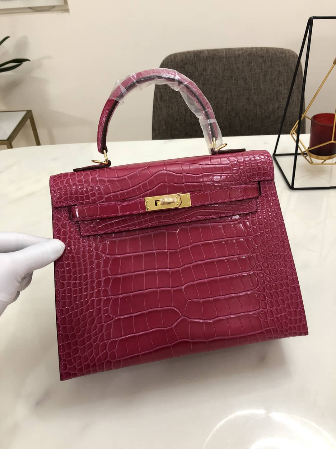 Hermes Kelly Dupe 25CM Crocodile Shiny Replica Bag