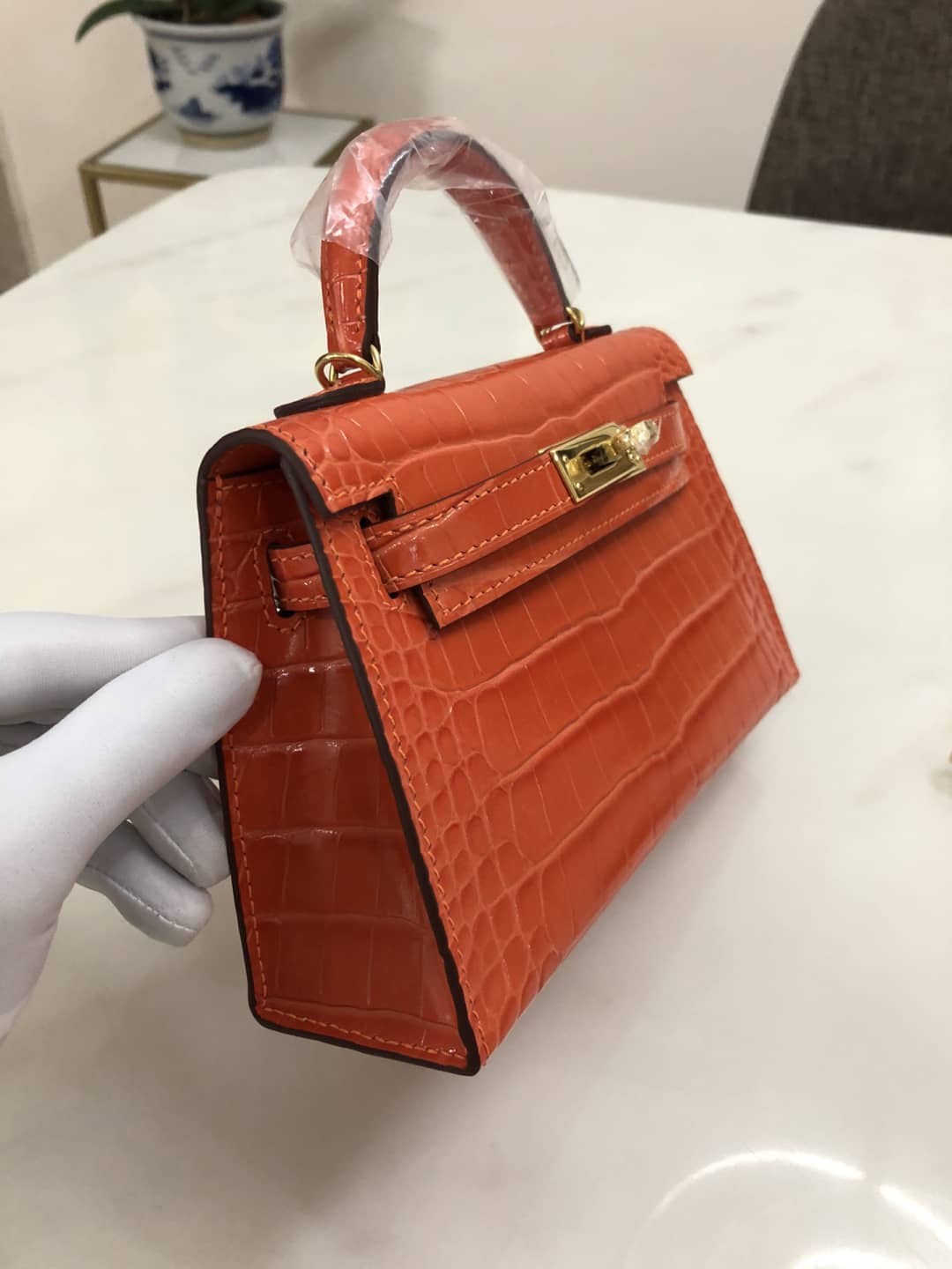 Hermes Kelly Dupe Mini19CM Crocodile Shiny Replica Bag