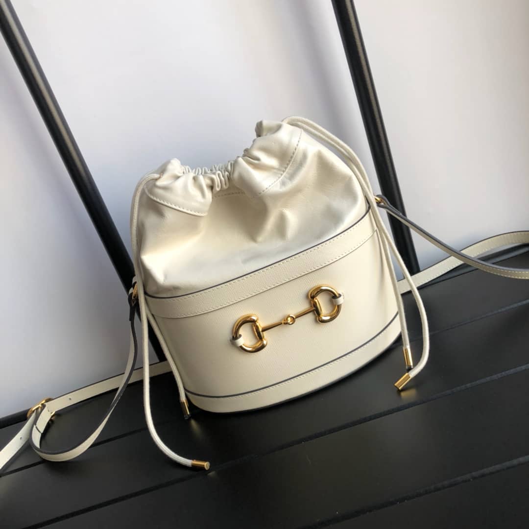 Gucci 1955 Horsebit Shoulder Bucket Bag Replica White 602118