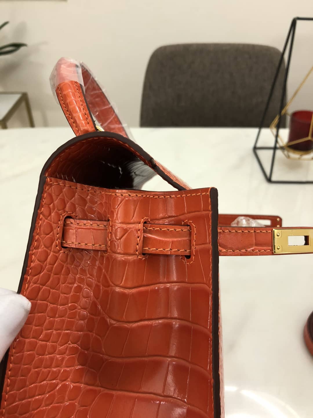 Hermes Kelly Dupe 25CM Crocodile Shiny Replica Bag
