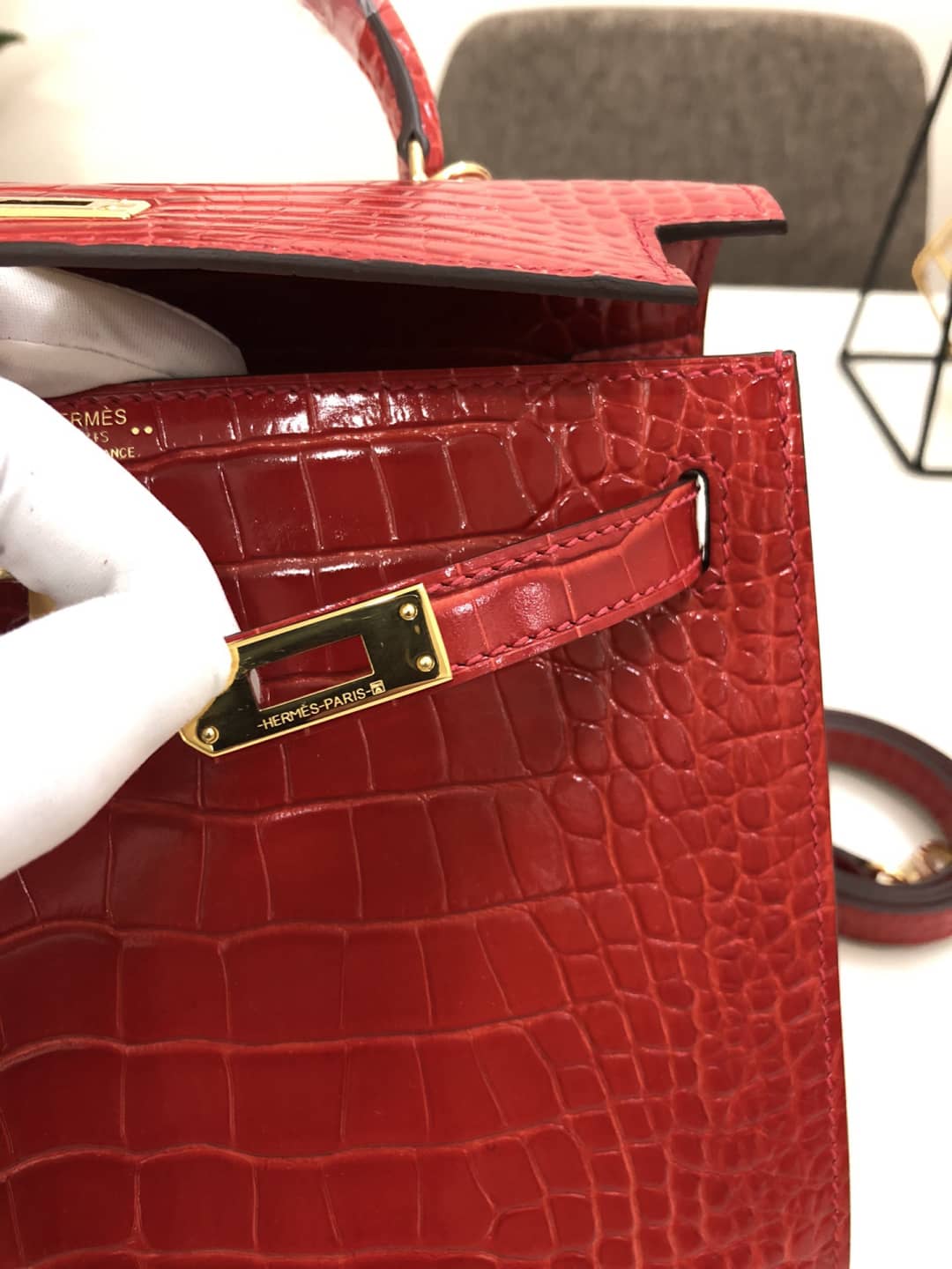 Hermes Kelly Dupe 25CM Crocodile Shiny Replica Bag