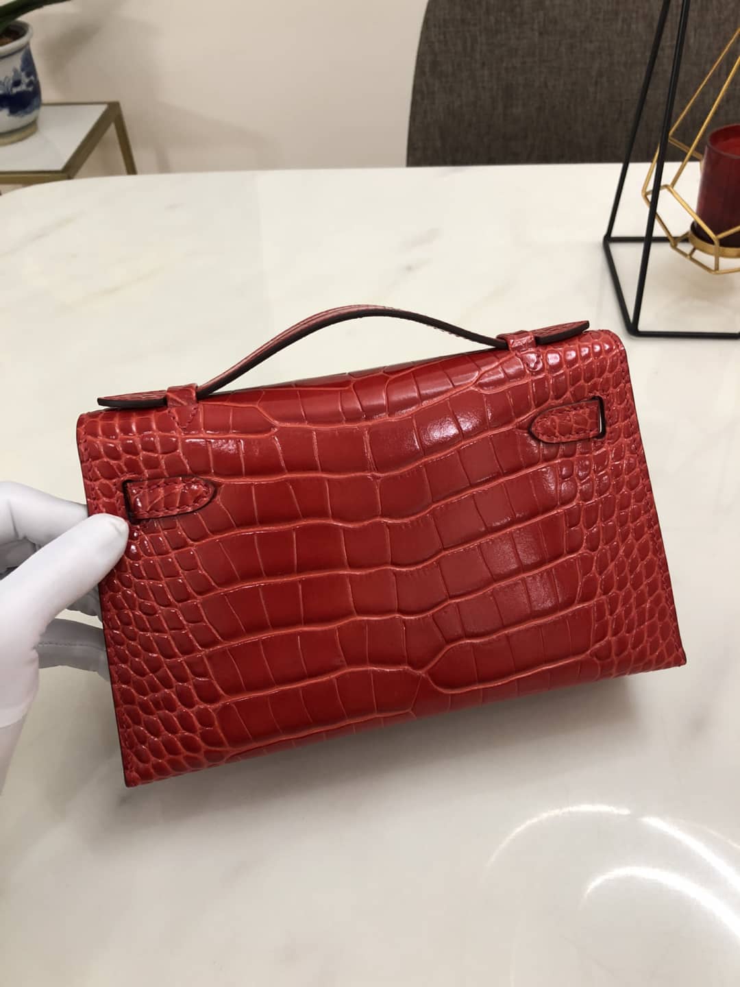 Hermes Kelly Dupe 22CM Crocodile Shiny Replica Bag