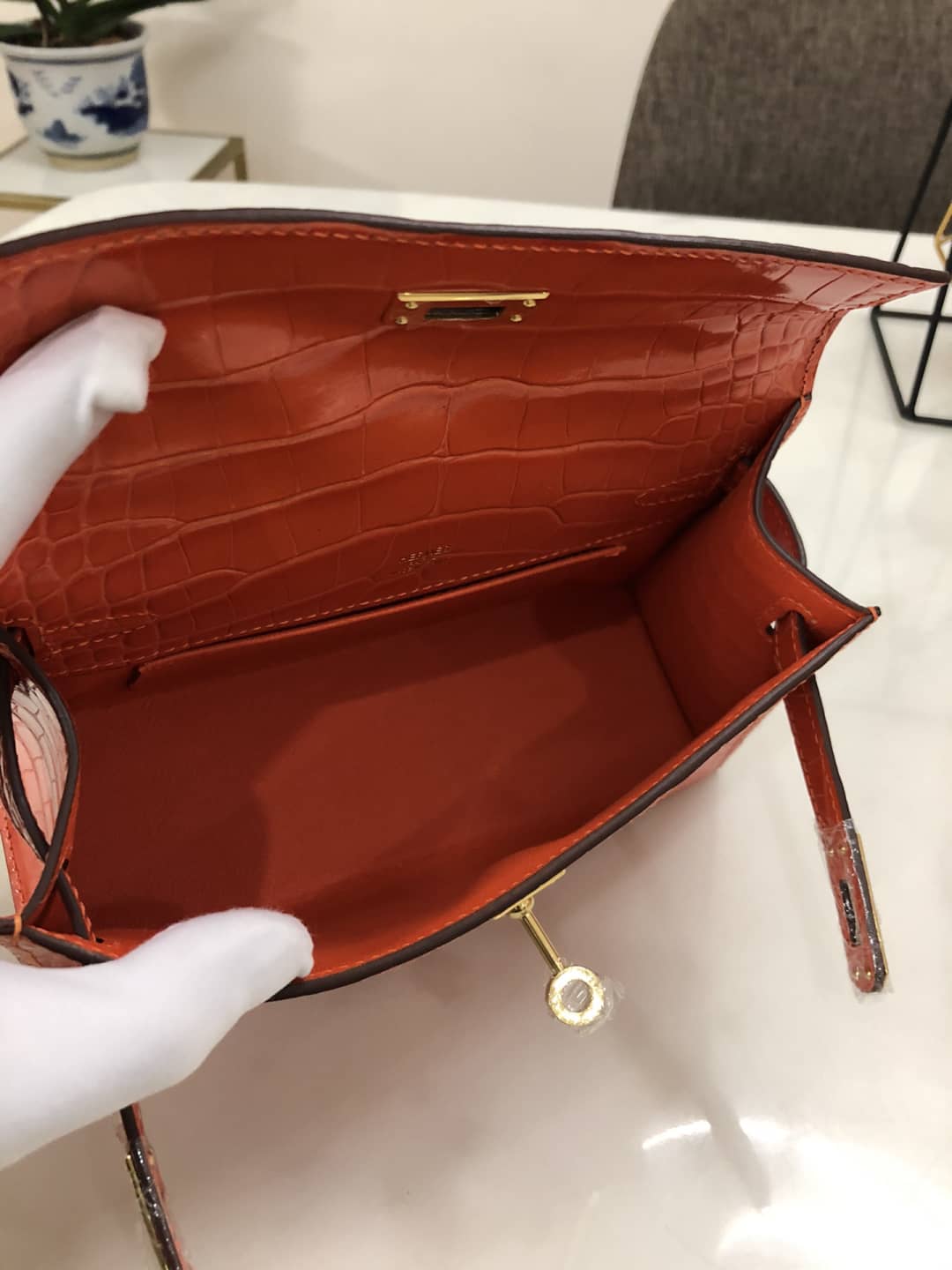 Hermes Kelly Dupe 22CM Crocodile Shiny Replica Bag