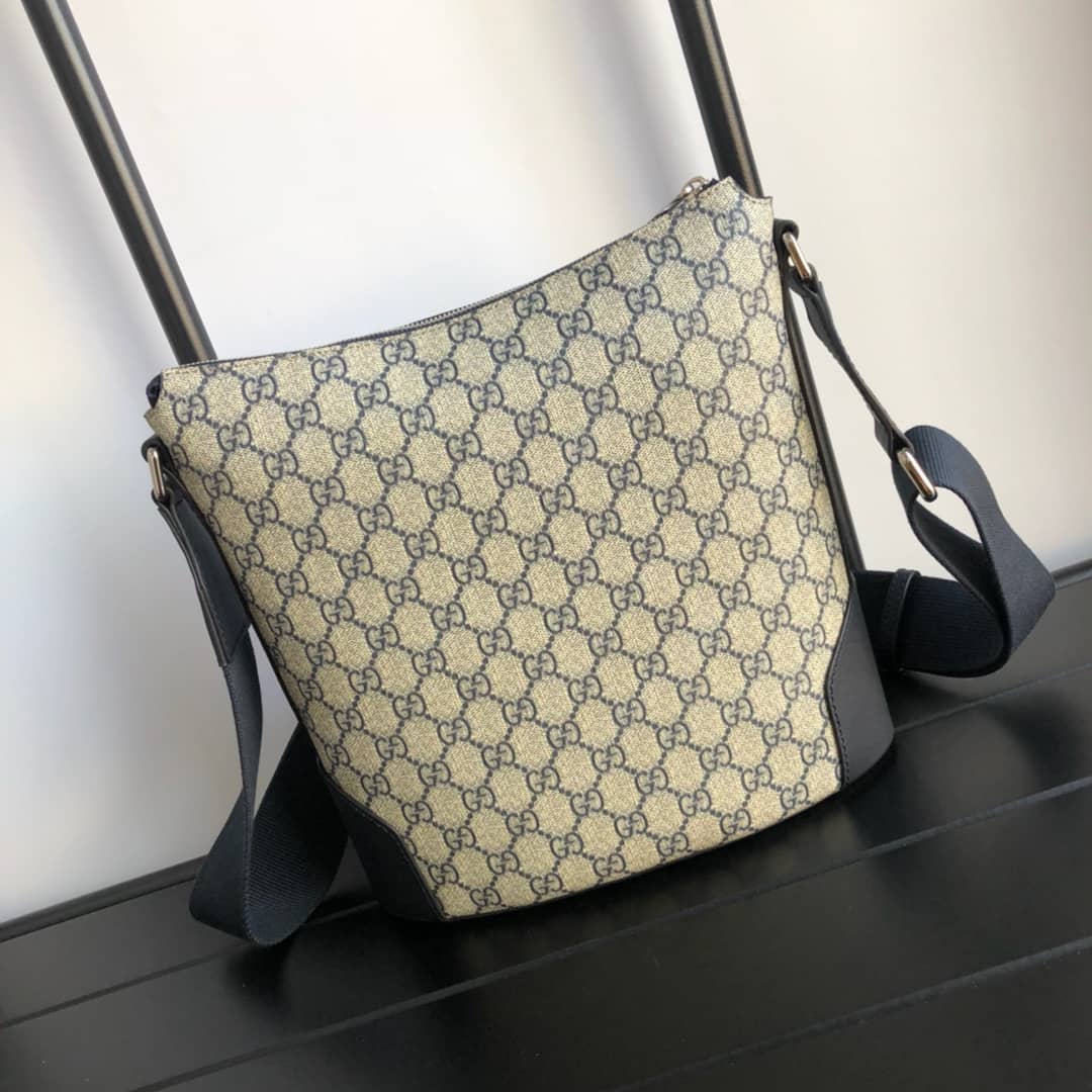 Gucci Mens Supreme Leather Double G Messenger Bag Replica Gray 406388