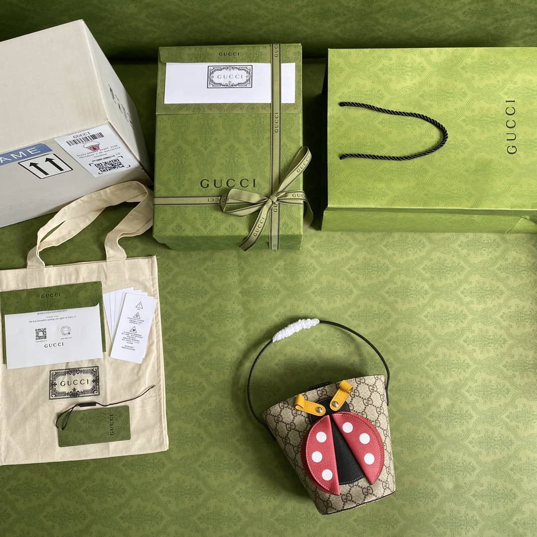 Gucci GG Children Ladybug Supreme Canvas Bucket Bag Replica 666277