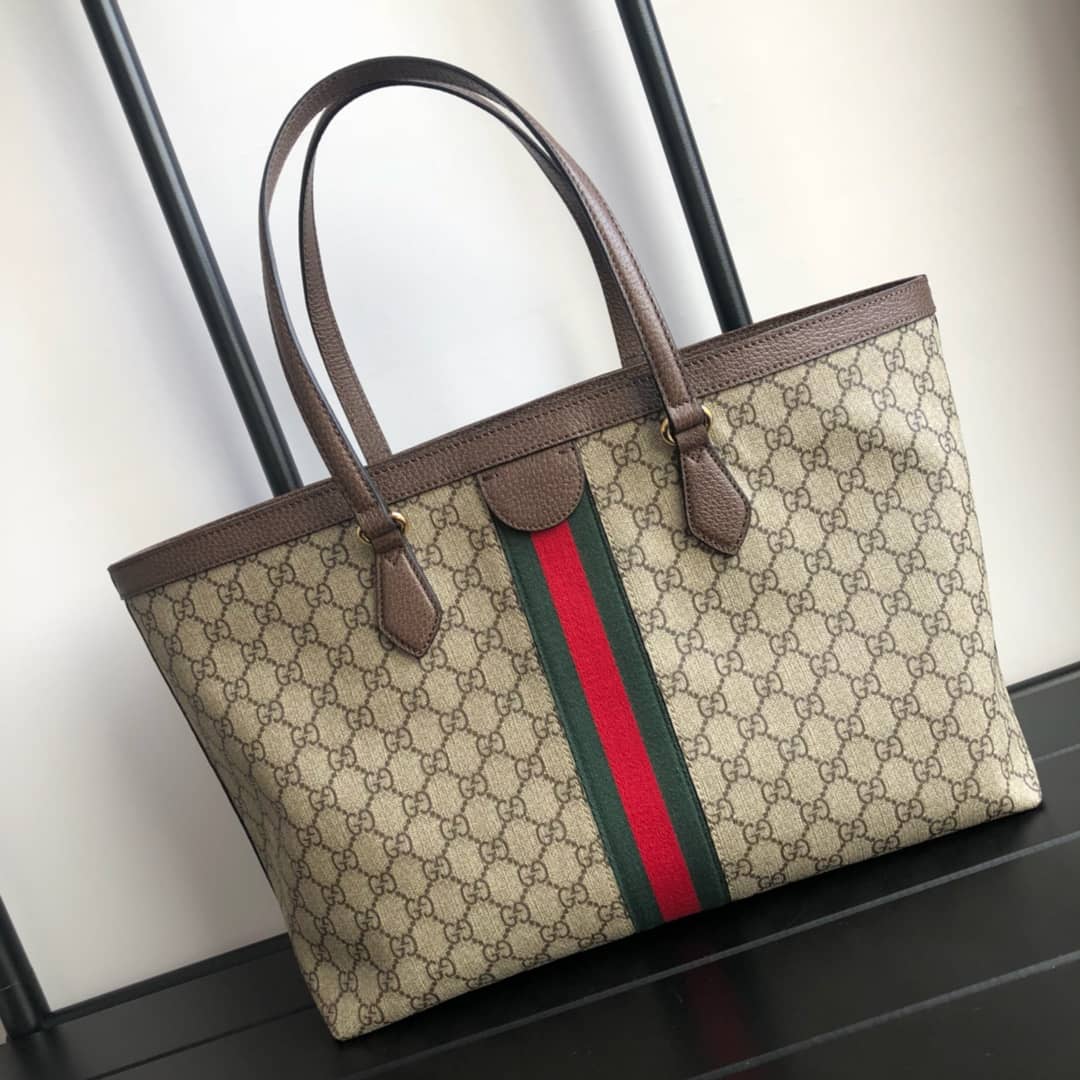 Gucci Ophidia Leather Tote Replica Brown 631685