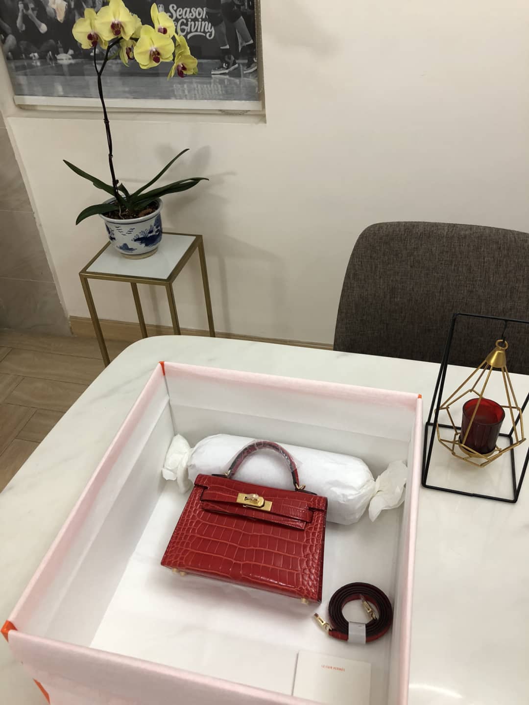 Hermes Kelly Dupe Mini 19CM Crocodile Shiny Replica Bag