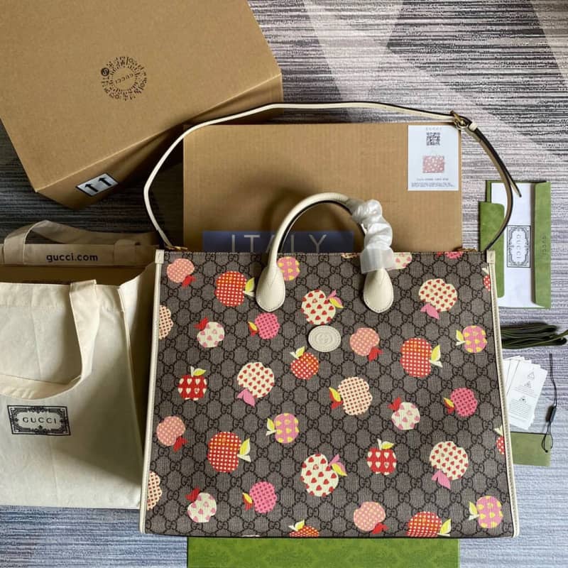 Gucci Les Pommes Large Tote Replica Gray 659980