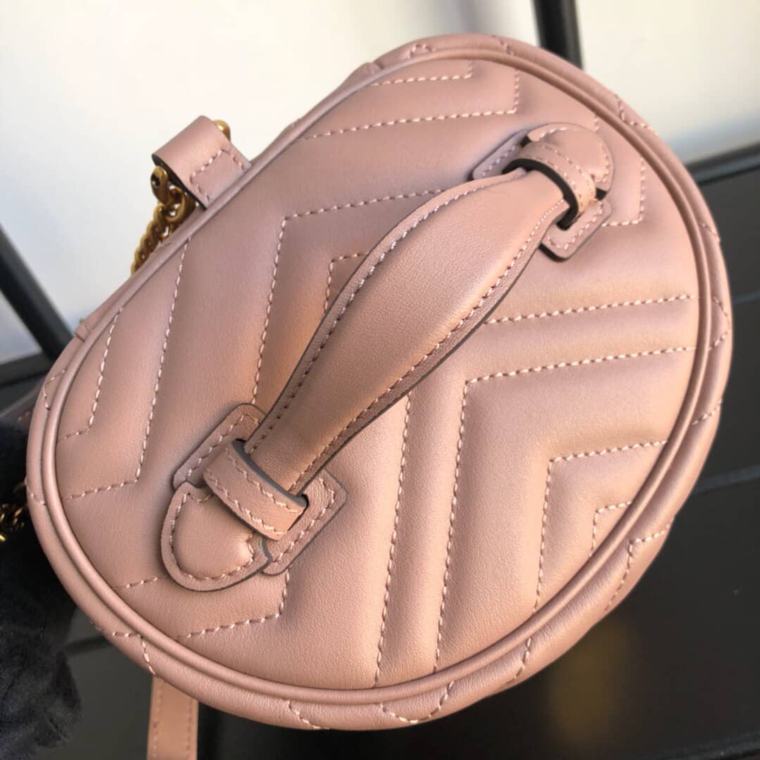 Gucci GG Marmont Matelesse Mini Round Replica Backpack Pink 598594