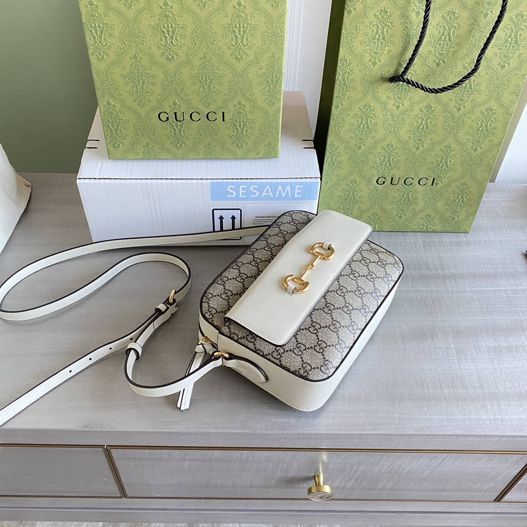 Gucci Horsebit 1955 GG Crossbody Bag Replica Gray White 645454