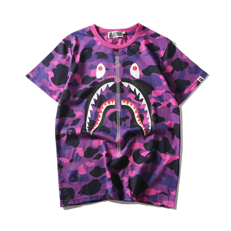 Bape Camo Shark T Shirt Bape Green Pink Blue Purple Cotton Tee 1076