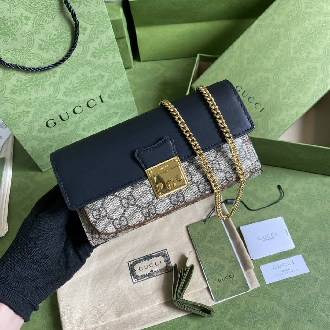 Gucci Padlock Chain Long Wallet Black Replica 658226