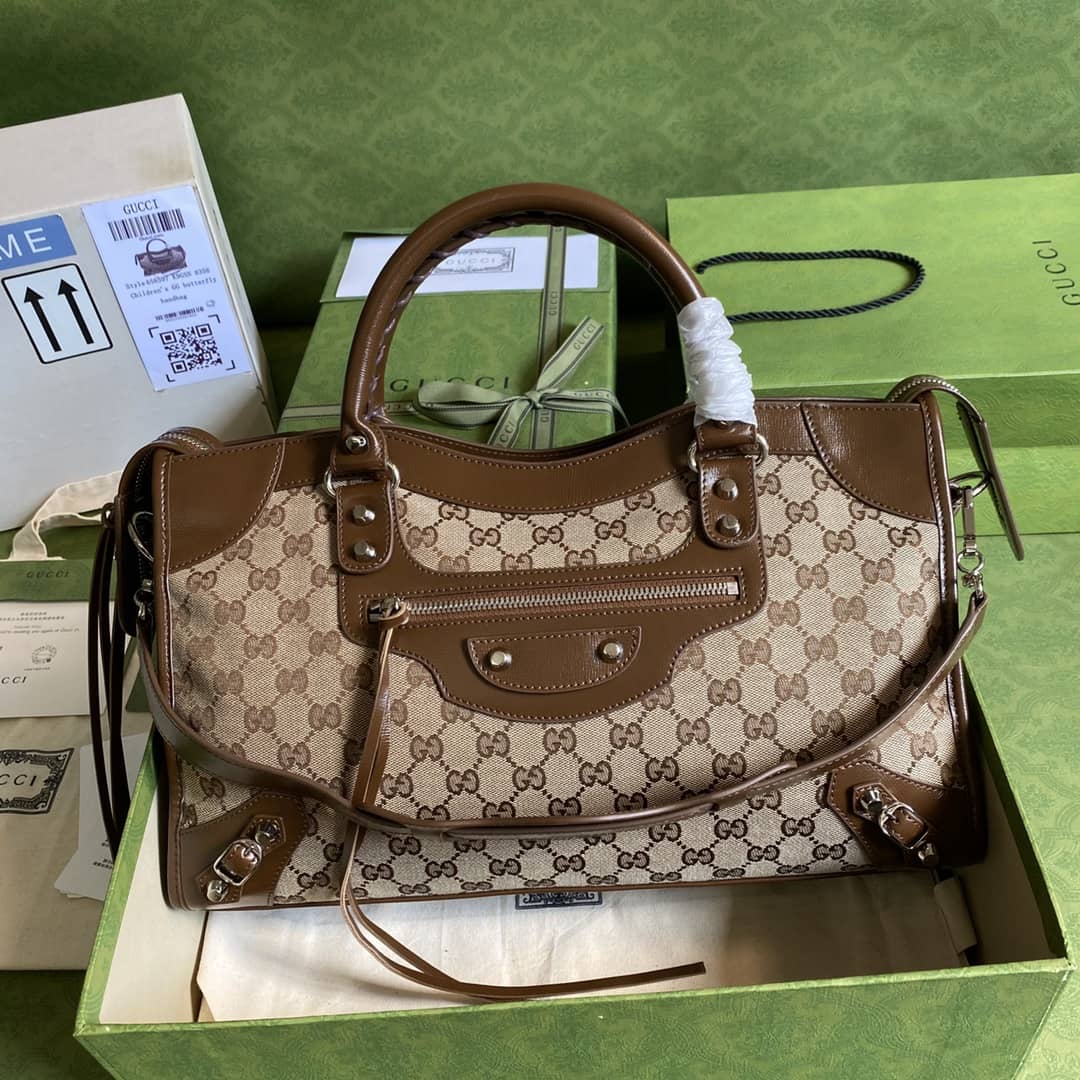 Gucci x Balenciaga GG Canvas City Bag Replica 658597