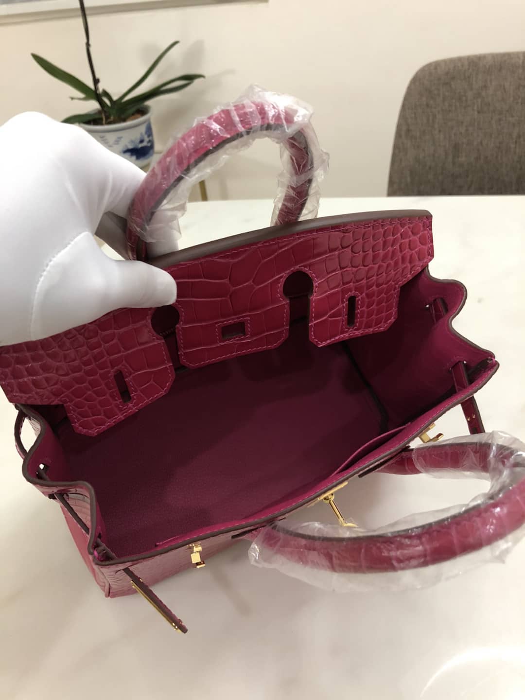 Hermes Birkin Replica 25CM Crocodile Shiny Replica Bag