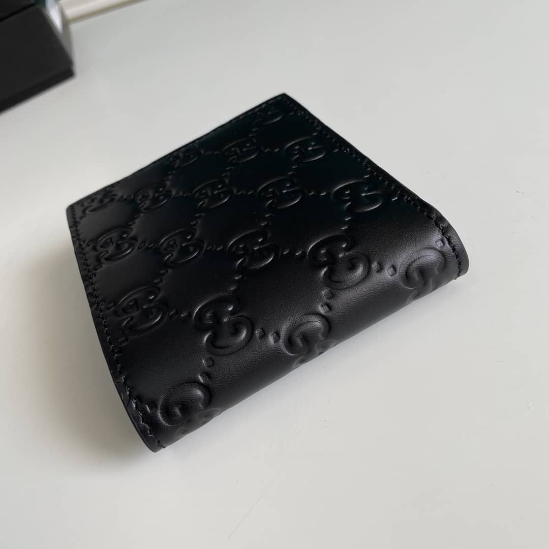 Gucci Mens Signature Leather Bi-fold Wallet Black Replica 365466