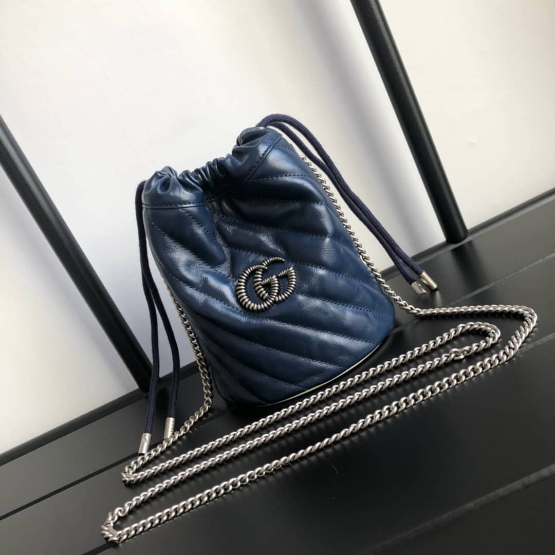 Gucci GG Marmont Mini Bucket Crossbody Bag Replica Blue 575163