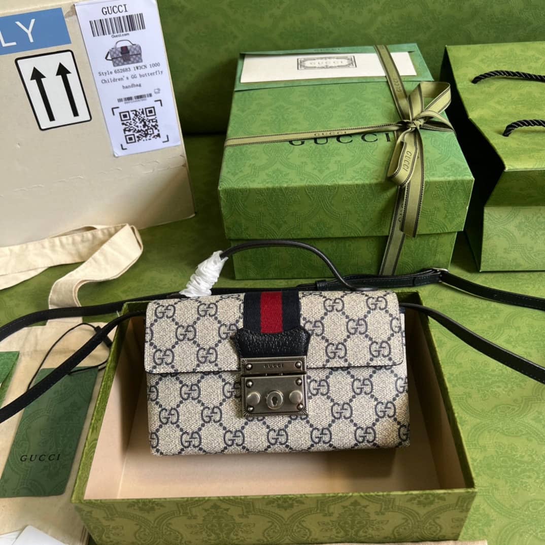Gucci Crossbody Dupe Padlock Mini GG Supreme Canvas Top Handle 652683