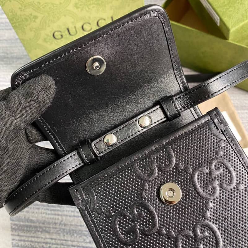 Gucci GG Embossed Leather Mini Messenger Bag Replica White 625571