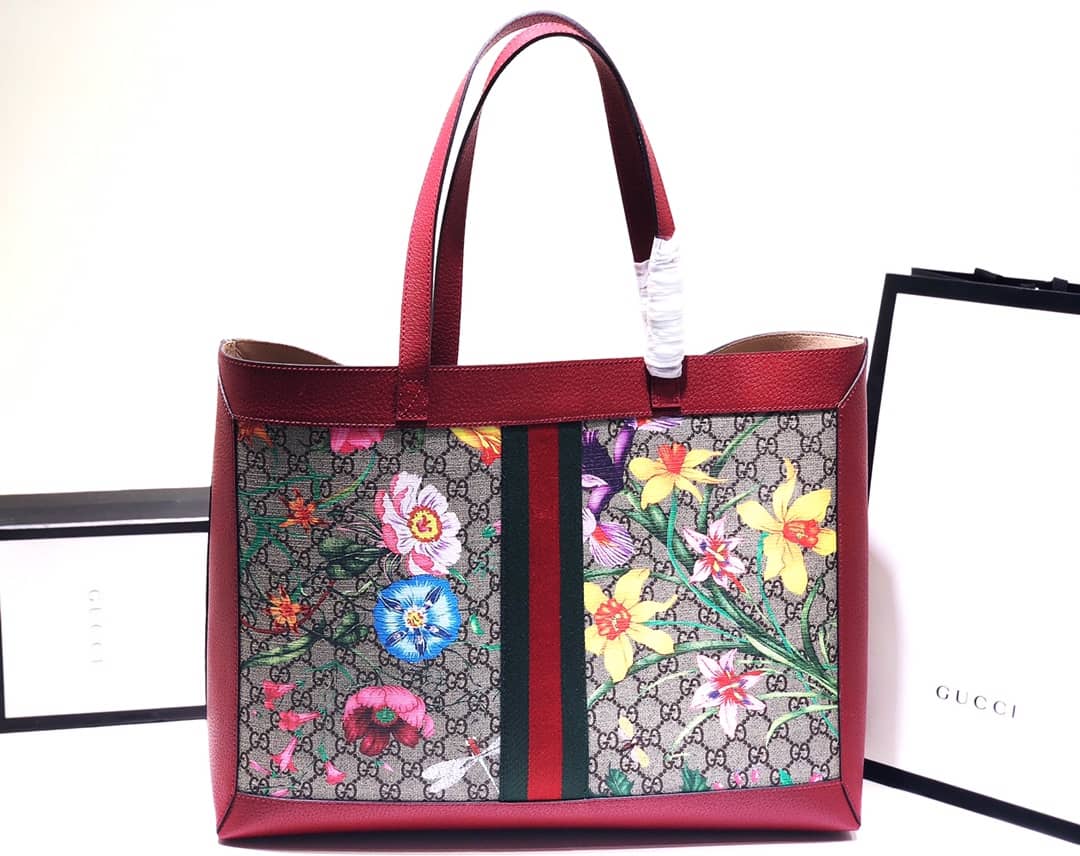 Gucci Ophidia Web Soft GG Supreme Replica Tote Red 547947